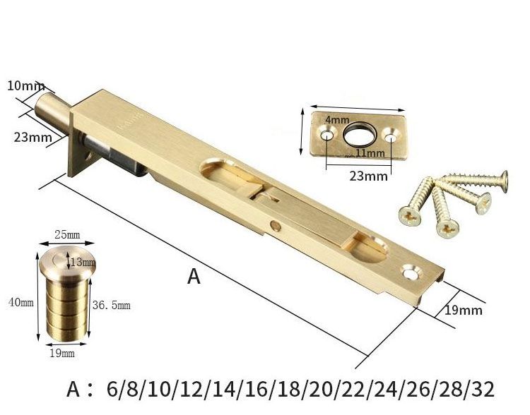 Solid Brass Flush Door Bolt Latch Lock Concealed Security Hidden Slide Flush Door Bolt Lock