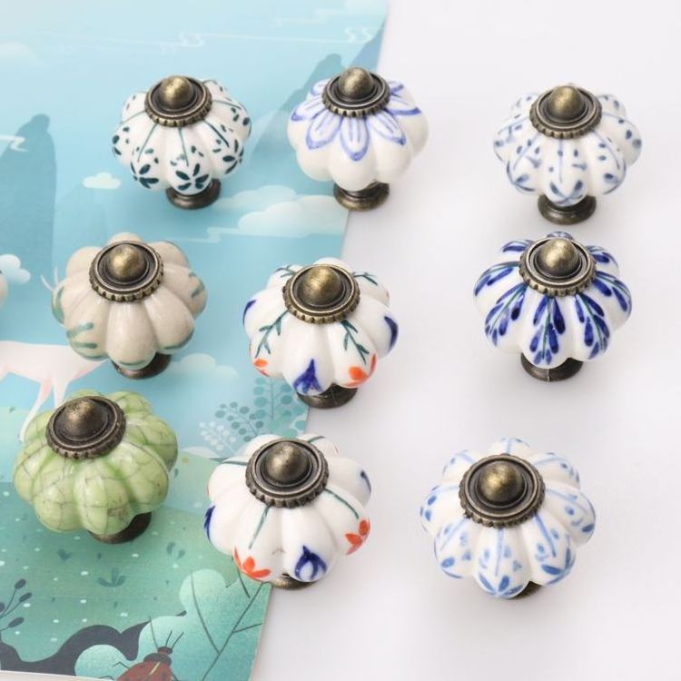 Pastoral ceramic pattern pumpkin single hole handle children's room drawer cabinet door handle furniture hardware