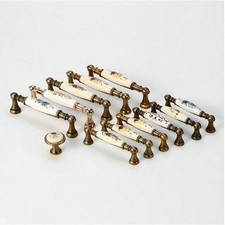 Antique Bedroom Wardrobe Ceramic Door Drawer Handle Knobs Classical Kitchen Zinc Ceramic Cabinet Pastoral Ceramic Handles