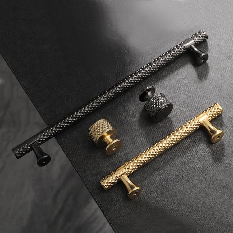 Solid Zinc Alloy Luxury Gold Black Textured Pull Handle Wardrobe Drawer Cabinet Handle Knob