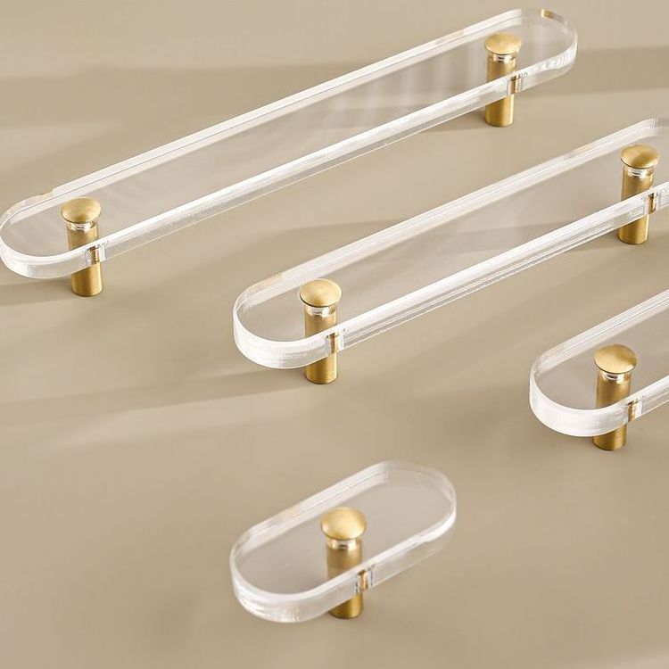 Furniture Simple Brass Acrylic Handle Flat Clear Acrylic Cabinet Door Drawer Brass Handle Pulls