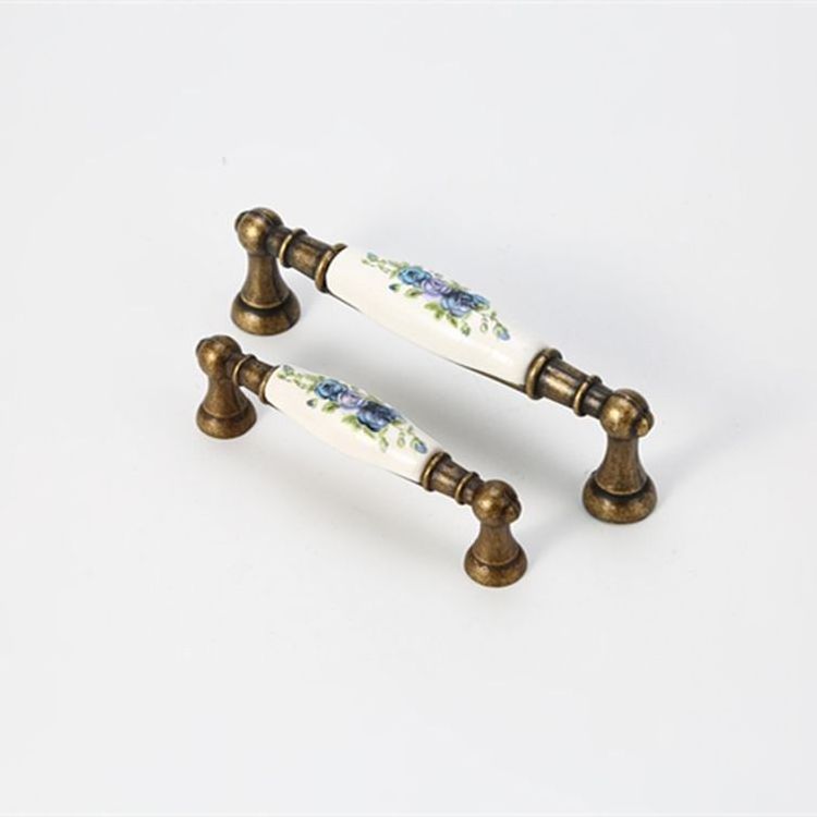 Antique Bedroom Wardrobe Ceramic Door Drawer Handle Knobs Classical Kitchen Zinc Ceramic Cabinet Pastoral Ceramic Handles