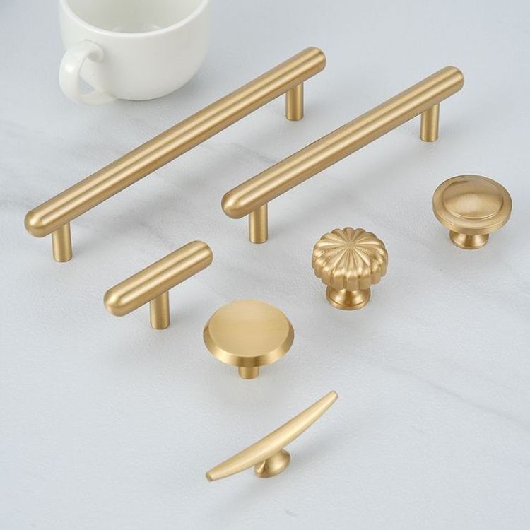 Luxury Brushed Solid Brass Bronze Gold Kitchen Cabinet Handles Pull t Shape Furniture Hardware Drawer Handle Knobs