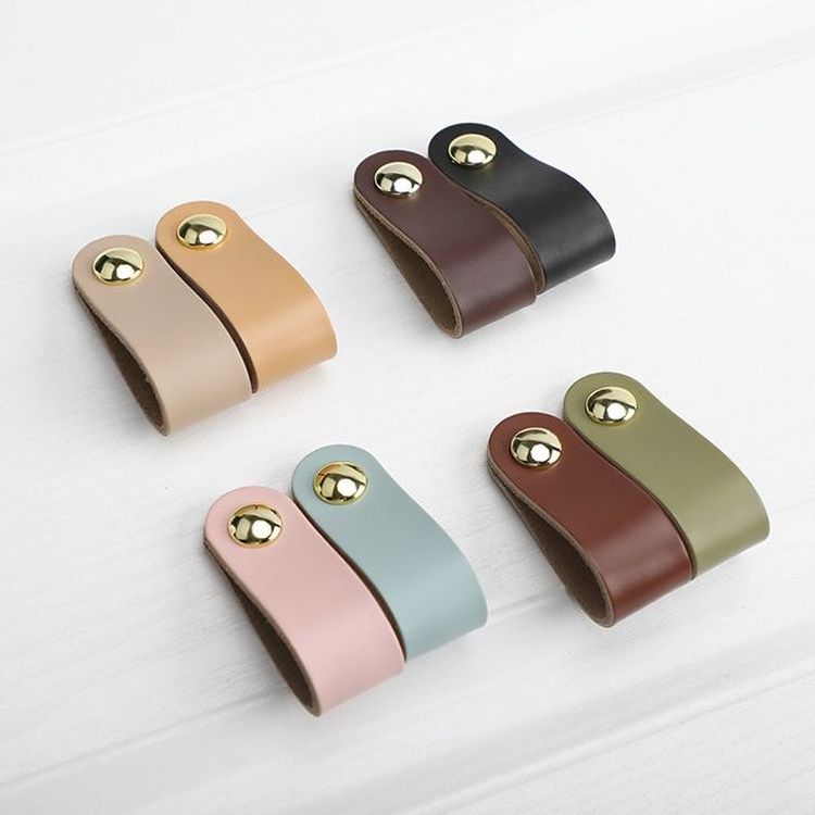 Furniture Wardrobe Head Layer Leather Pull Handles Children's Anti-Collision Cabinet Door Drawer Leather Handle