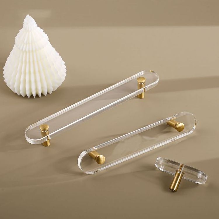 Furniture Simple Brass Acrylic Handle Flat Clear Acrylic Cabinet Door Drawer Brass Handle Pulls