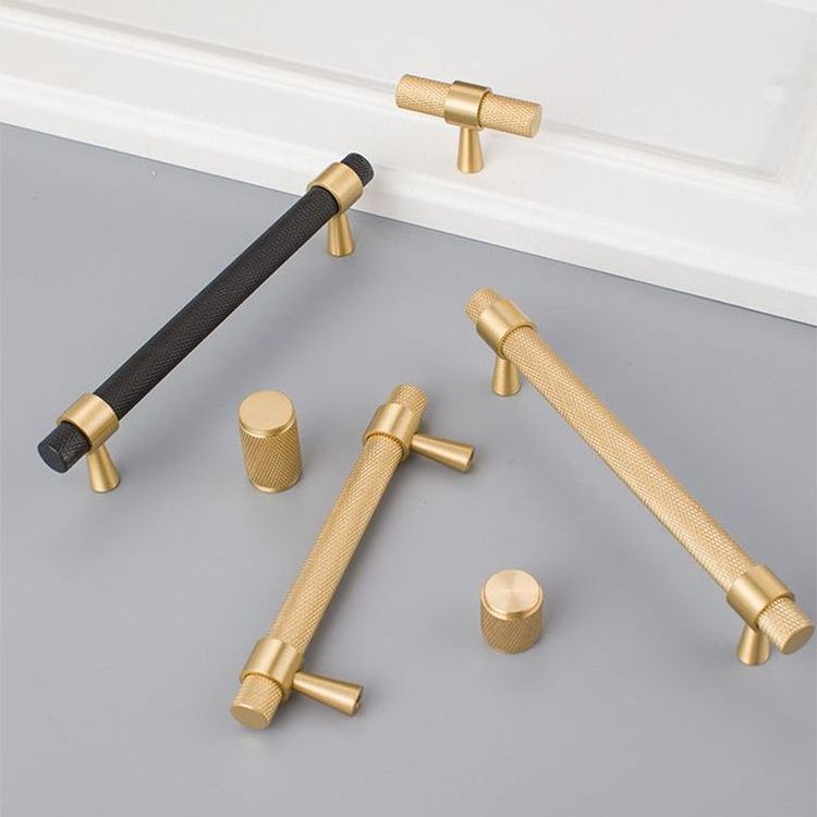 Black Gold Brass Knurled Handle Pulls Antique Door Cabinet Drawer Brass Knurled Knob Handle