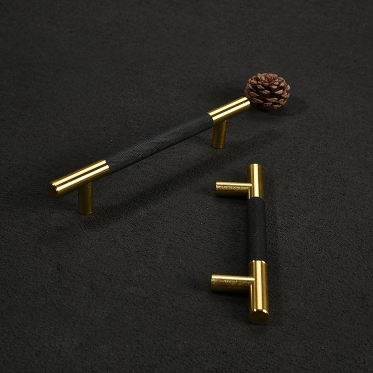 Black Gray Gold Long Furniture Knurled Cupboard Cabinet Door Handles Dresser Drawer Door Knurled Thread Knob Pulls