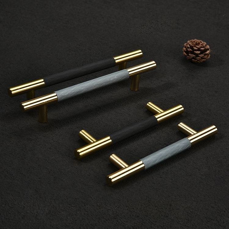 Black Gray Gold Long Furniture Knurled Cupboard Cabinet Door Handles Dresser Drawer Door Knurled Thread Knob Pulls