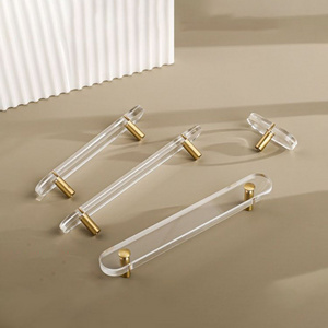 Furniture Simple Brass Acrylic Handle Flat Clear Acrylic Cabinet Door Drawer Brass Handle Pulls