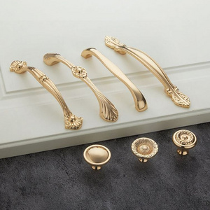 Luxury Golden Brass Cabinet Knobs Pulls Furniture Hardware Brass Accessories Drawer Wardrobe Handle Knobs