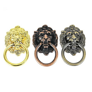 Zinc Alloy Antique Brass Lion Head Door Knocker Pulls Handles Gold Classic Furniture Cabinet Small Lion Head Handle Ring