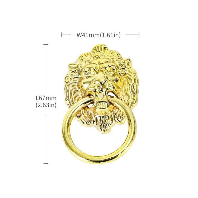 Zinc Alloy Antique Brass Lion Head Door Knocker Pulls Handles Gold Classic Furniture Cabinet Small Lion Head Handle Ring