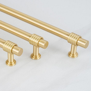 New Luxury Solid Knurled Brushed Brass Handle Kitchen Cabinet Long Handles Pull And Knobs