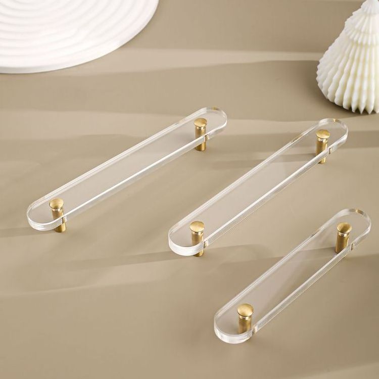 Furniture Simple Brass Acrylic Handle Flat Clear Acrylic Cabinet Door Drawer Brass Handle Pulls