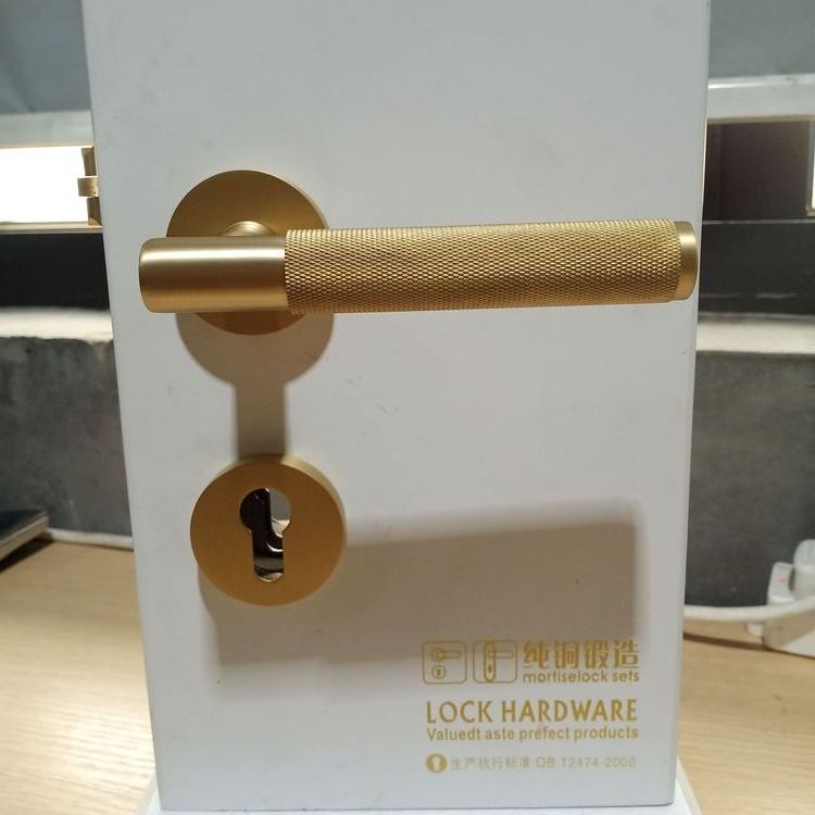 Knurled Brass Golden Bedroom Split Door Handle Lock Antique Brass Wooden Door Handle With Locks