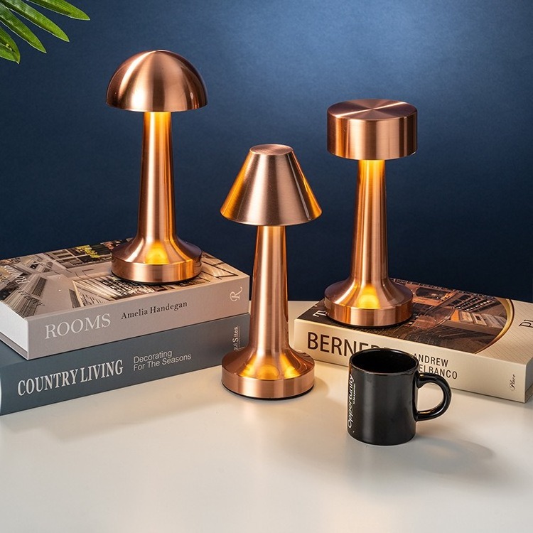 Wholesale metal vintage dumbbell barbell mushroom table lamps for use in bars and restaurants touch desk charging LED table lamp