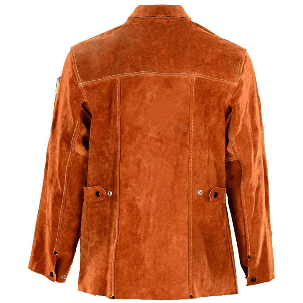 Reusable 100% FR Cotton Back Fire Retardant Clothing With Split Cow Leather Safety Welding Jackets for Men