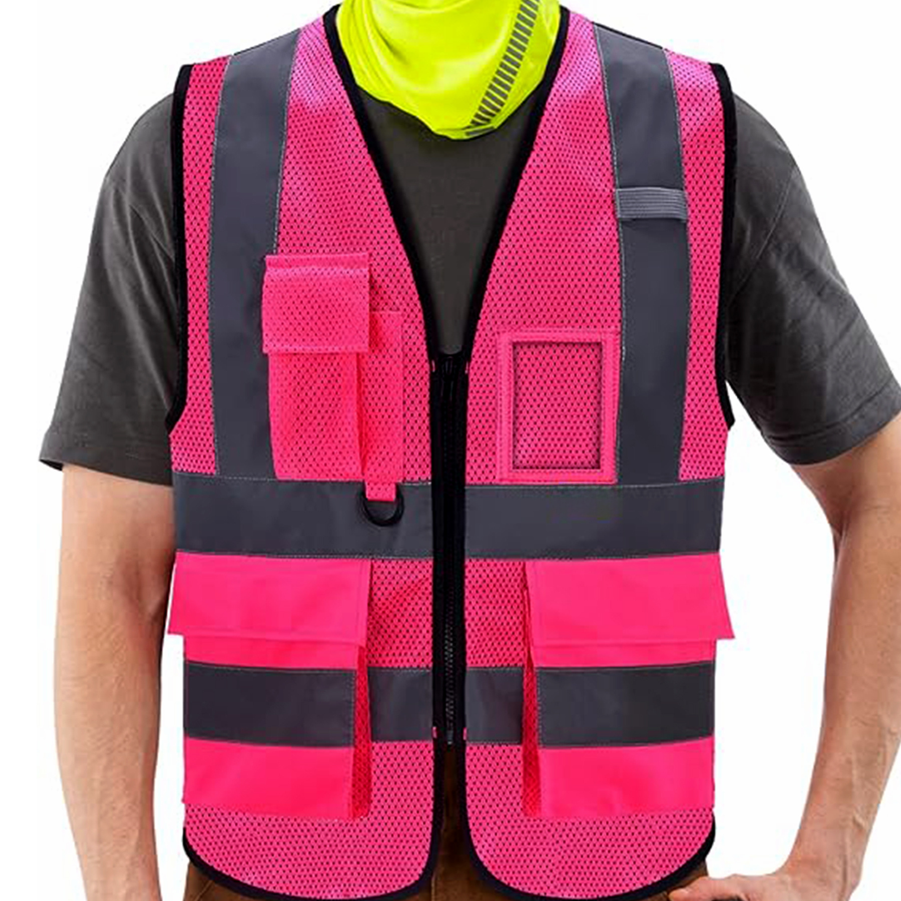 High Visibility ANSI Certified Reflective Fluorescent polyester mesh orange Safety Vest for construction workers and traffic