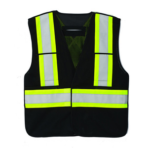 Latest Construction Mens Custom Customised Reflective Safety Work Vest With Logo With Pockets Hi-viz Black And Yellow And Orange