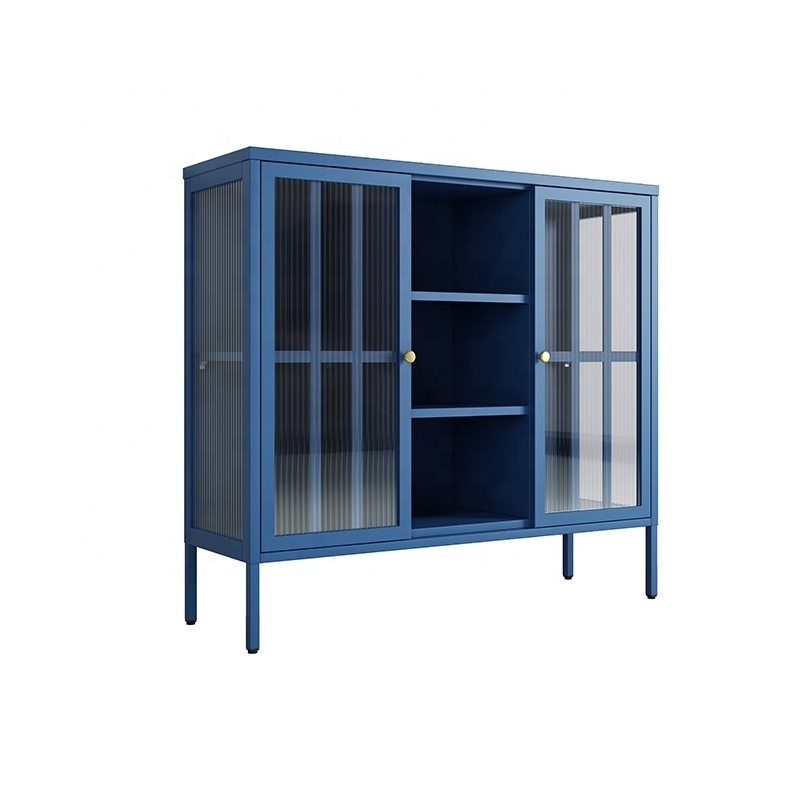 Customized Cabinet cheap living room furniture steel sideboard metal glass bookcase display cabinet home bar display cabinet