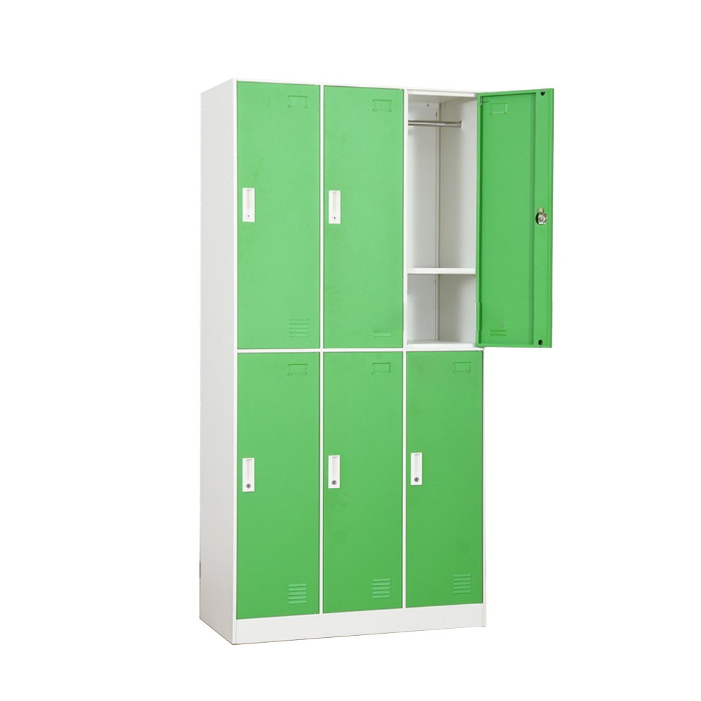 Fashional Triple Metal 6 Doors Locker Cupboard Power Coating Steel Clothing Storage Furniture Wardrobe for Home School