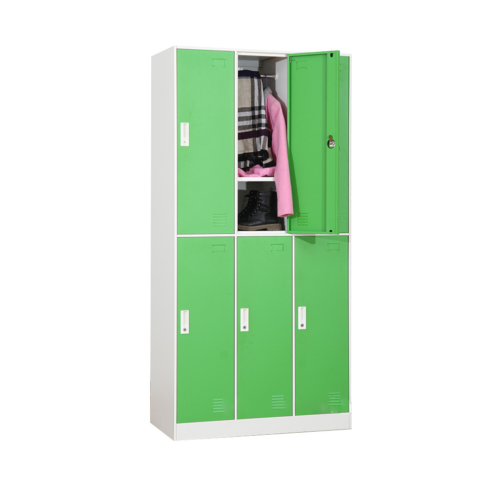 Fashional Triple Metal 6 Doors Locker Cupboard Power Coating Steel Clothing Storage Furniture Wardrobe for Home School