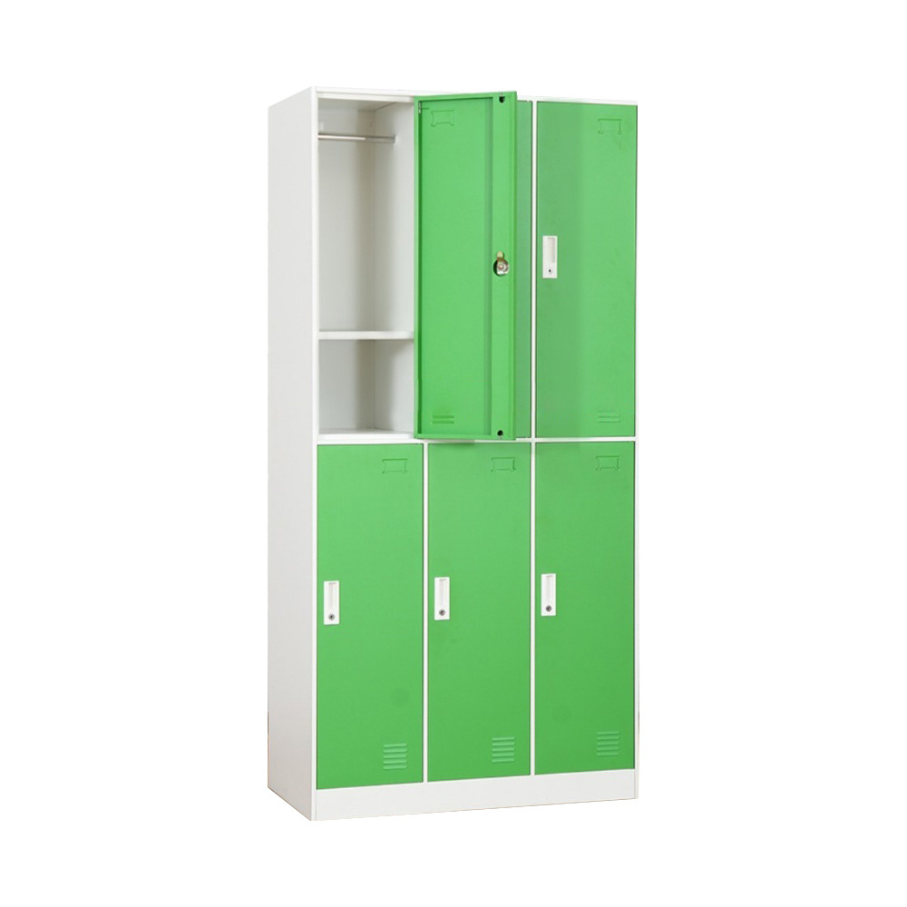 Fashional Triple Metal 6 Doors Locker Cupboard Power Coating Steel Clothing Storage Furniture Wardrobe for Home School