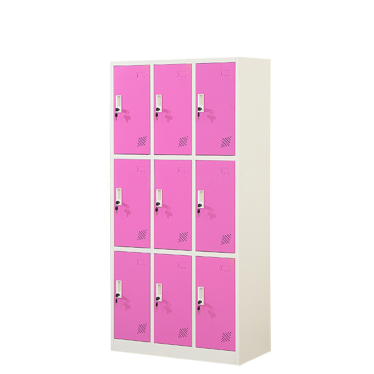 Cheaper Metal Locker Cupboard Office Furniture 9 Doors armoire Clothing Storage Colorful Steel Wardrobe for Gym School