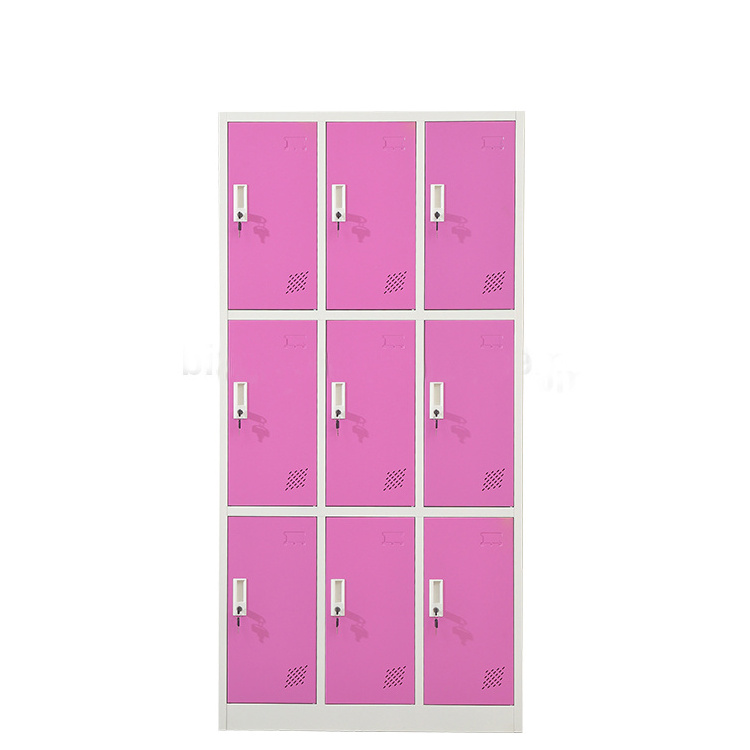 Cheaper Metal Locker Cupboard Office Furniture 9 Doors armoire Clothing Storage Colorful Steel Wardrobe for Gym School