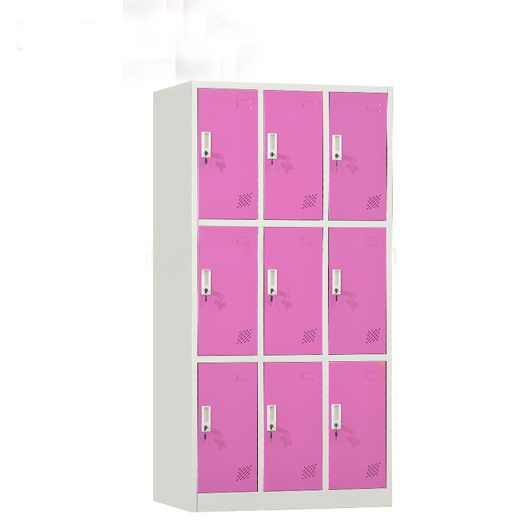 Cheaper Metal Locker Cupboard Office Furniture 9 Doors armoire Clothing Storage Colorful Steel Wardrobe for Gym School