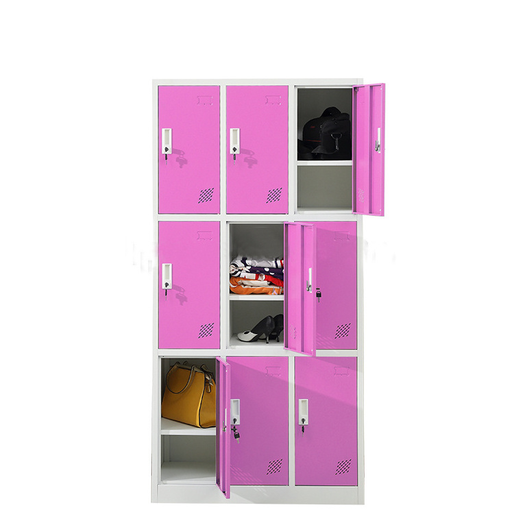 Cheaper Metal Locker Cupboard Office Furniture 9 Doors armoire Clothing Storage Colorful Steel Wardrobe for Gym School