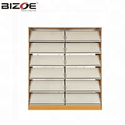 Customized size Steel two sided multi tiers used furniture public/shcool library bookshelves