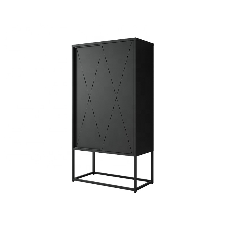 HIGH CABINET STEEL LIVING ROOM FURNITURE 2 SLIDING DOOR HIGH FOOT CABINET BLACK COLOR CABINET