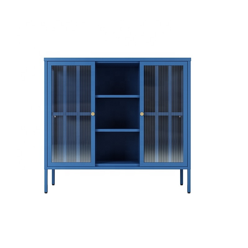 Customized Cabinet cheap living room furniture steel sideboard metal glass bookcase display cabinet home bar display cabinet