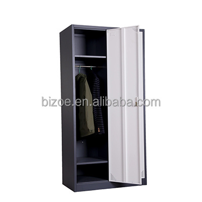 Fashion style living room furniture iron knock down steel 2 door wardrobe with mirror furniture