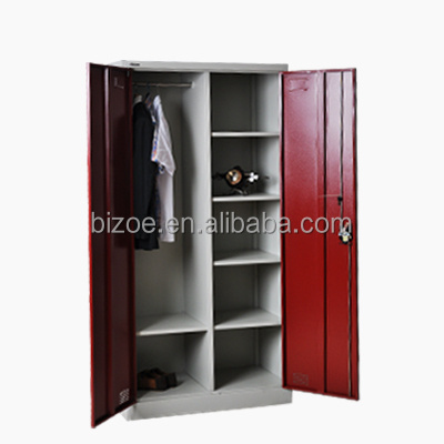 Fashion style living room furniture iron knock down steel 2 door wardrobe with mirror furniture