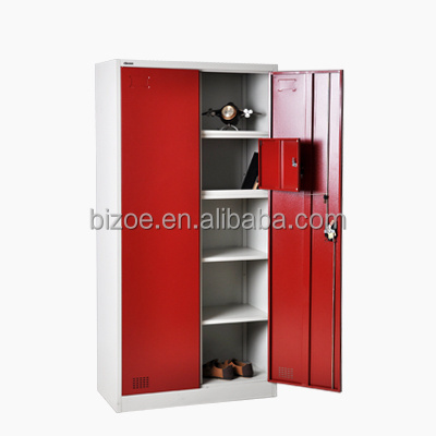 Fashion style living room furniture iron knock down steel 2 door wardrobe with mirror furniture