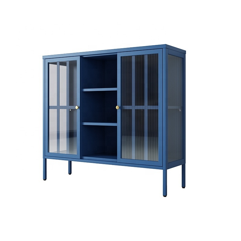 Customized Cabinet cheap living room furniture steel sideboard metal glass bookcase display cabinet home bar display cabinet