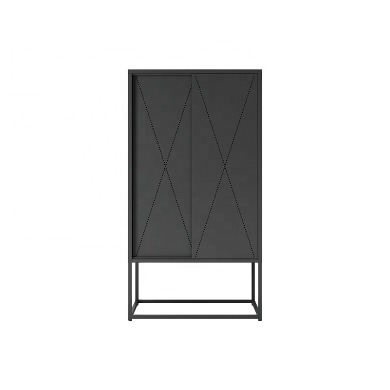 HIGH CABINET STEEL LIVING ROOM FURNITURE 2 SLIDING DOOR HIGH FOOT CABINET BLACK COLOR CABINET