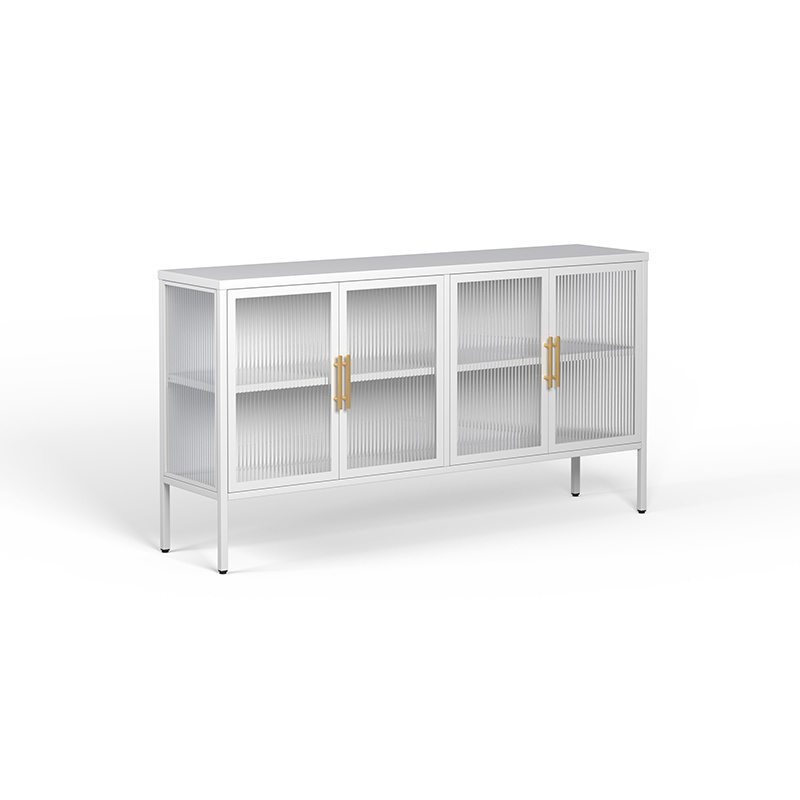 Best Quality metal storage cabinet 4 door wave glass short cabinet living room furniture bedroom cabinet white color