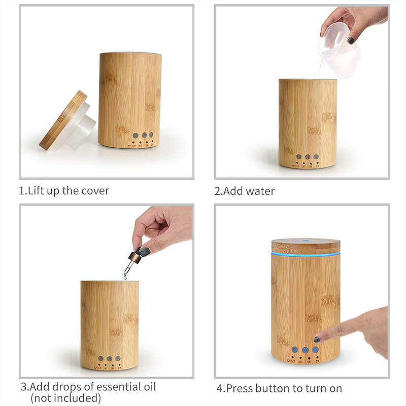 Portable essential oil humedificador scent real bamboo electric diffuser