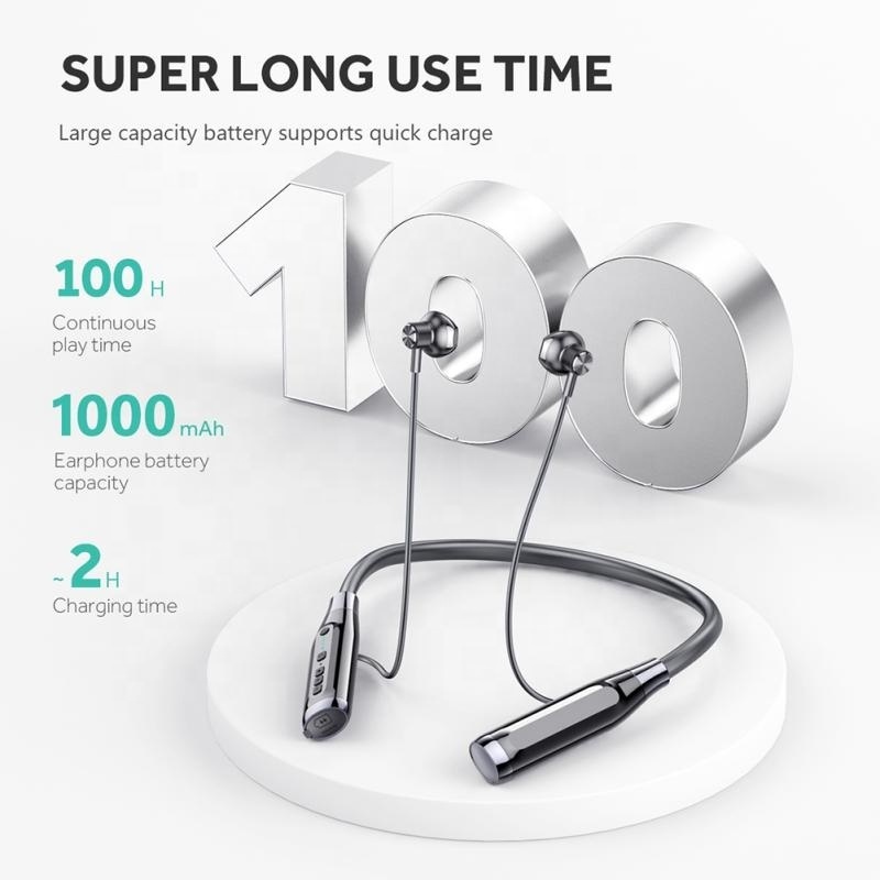 Wireless Neckband Earbuds with TF Card Slot 100 Hours Playtime Bluetooths Neck Headset USB-C Fast Charging Noise Cancelling