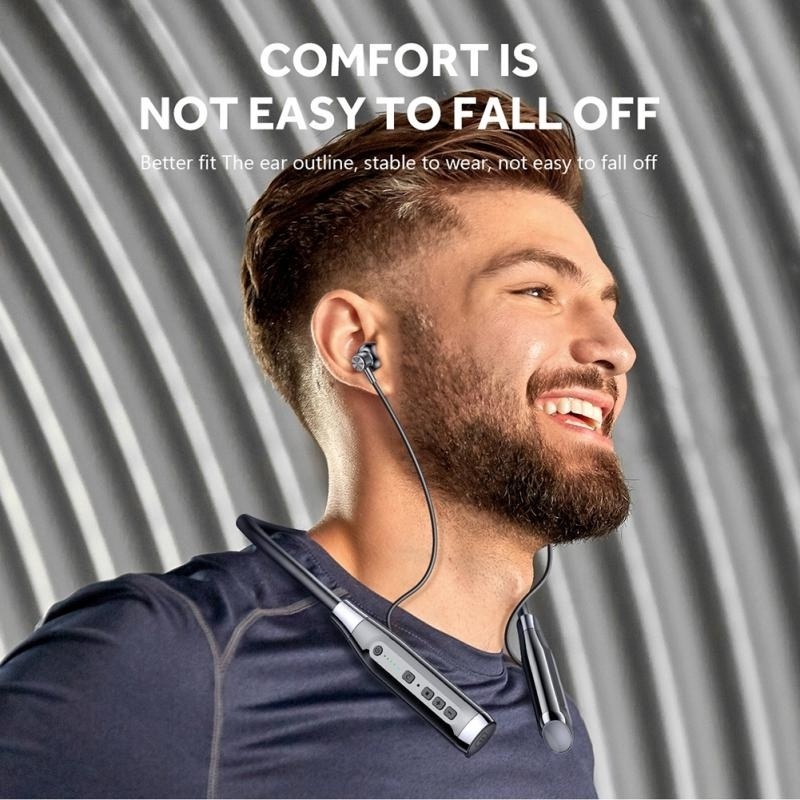 Wireless Neckband Earbuds with TF Card Slot 100 Hours Playtime Bluetooths Neck Headset USB-C Fast Charging Noise Cancelling