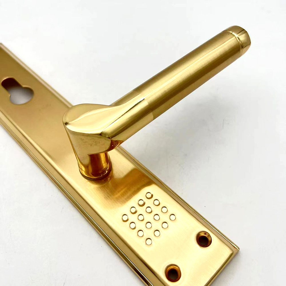 Luxury 85mm Golden  Iron plate Aluminium Front Door Main Handle with Lock