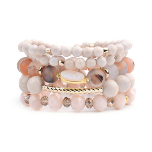 4 Pcs/Set Natural Stone Women's Bracelets Beige Marble Drusy Agates Faceted Crystal Bracelet