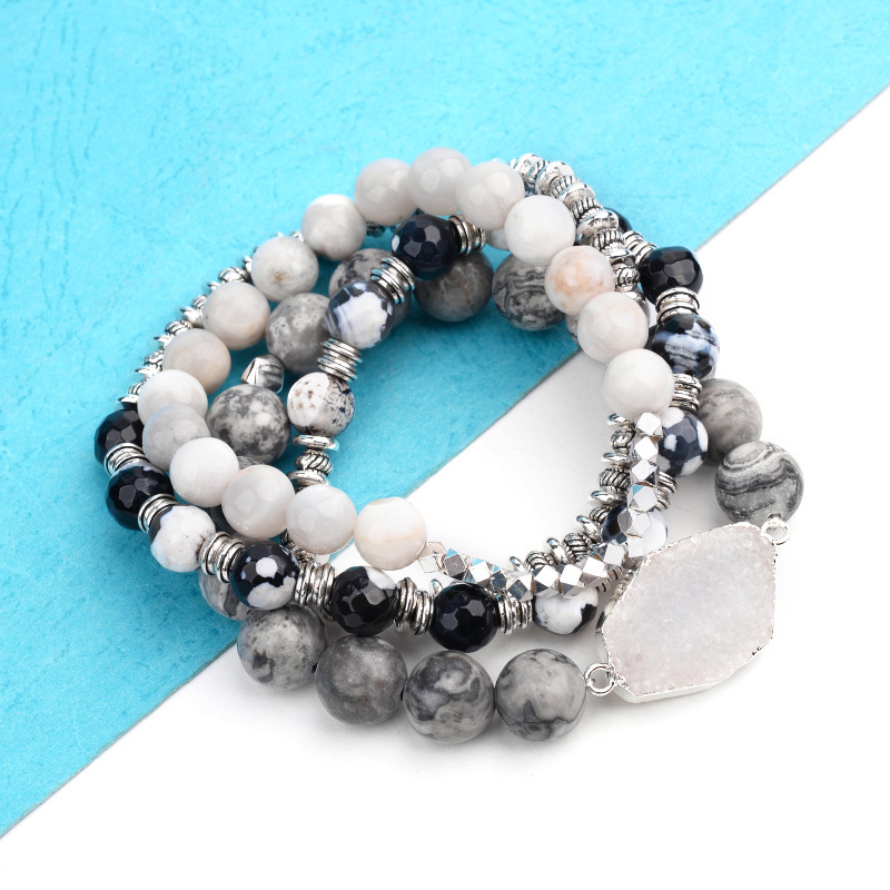 Natural Druzy Stone Bracelets Set For Women Black Plastic Beads Howlite Crystal Bracelet