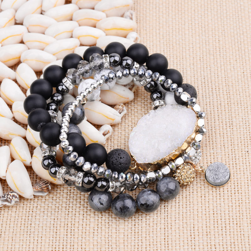 Natural Druzy Stone Bracelets Set For Women Black Plastic Beads Howlite Crystal Bracelet