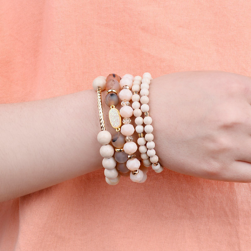 4 Pcs/Set Natural Stone Women's Bracelets Beige Marble Drusy Agates Faceted Crystal Bracelet