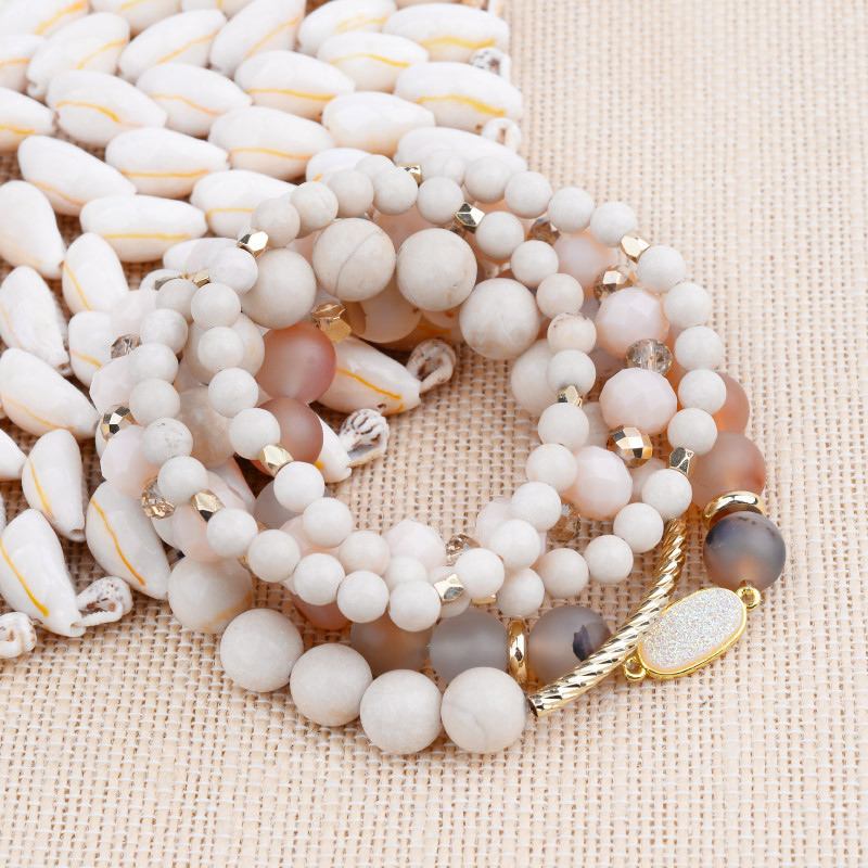 4 Pcs/Set Natural Stone Women's Bracelets Beige Marble Drusy Agates Faceted Crystal Bracelet