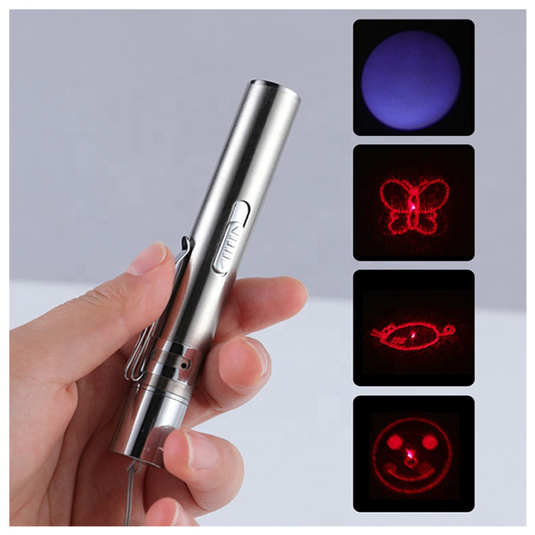 Hot Selling Pet Toy 4 In 1 Interactive  Usb Rechargeable Metal Cat Laser Pointer  teaser Stick Toy